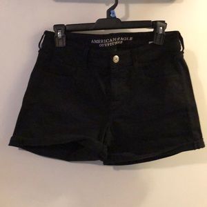Black denim midi short